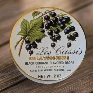 De La Vosgienne Candy Tin Black Current Les Cassis Flavored Drops France Vtg 3"